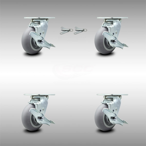 Service Caster 5 Inch SS Thermoplastic Caster Set with Ball Bearings 4 Brake 2 Swivel Lock SCC SCC-SS30S520-TPRBD-TLB-BSL-2-TLB-2 - main